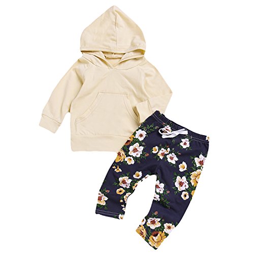IWOKA Newborn Toddler Baby Girls Pocket Hoodie+ Floral Pant Set Leggings 2 Piece Outfits (90(12-18M), Floral)