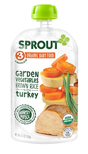 Sprout Organic Baby Food Pouches, Stage 3 Sprout Baby Food, Garden Vegetables Brown Rice with Turkey, 4 Ounce, 6 Count