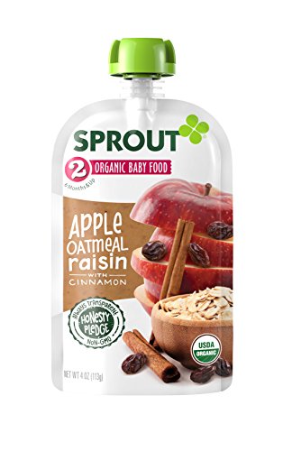 Sprout Organic Baby Food Pouches, Stage 2 Sprout Baby Food, Apple Oatmeal Raisin with Cinnamon, 4 Ounce (Pack of 5)