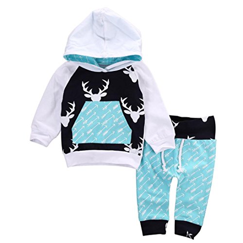 IEason Baby Clothes, Newborn Infant Baby Boy Girl Deer Arrow Hoodie Tops+Pants Outfits Clothes Set (18M, Blue)