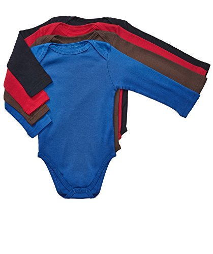 Leveret Long Sleeve 4-pack Solid Baby Boys Bodysuit 100% Cotton (12-18 Months, Multi)