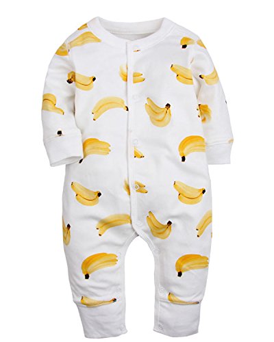 Kidsform Unisex Infant Baby Organic Rompers Footless Coverall Bodysuits Jumpsuit 3-24M banana 6-12M