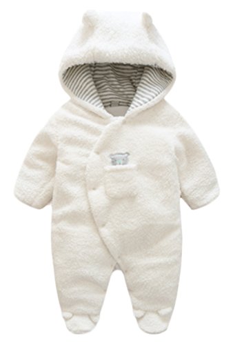 BANGELY Newborn Baby Winter Thicken Cartoon Sheep Snowsuit Warm Fleece Hoodie Romper size 0-3 Months (White)