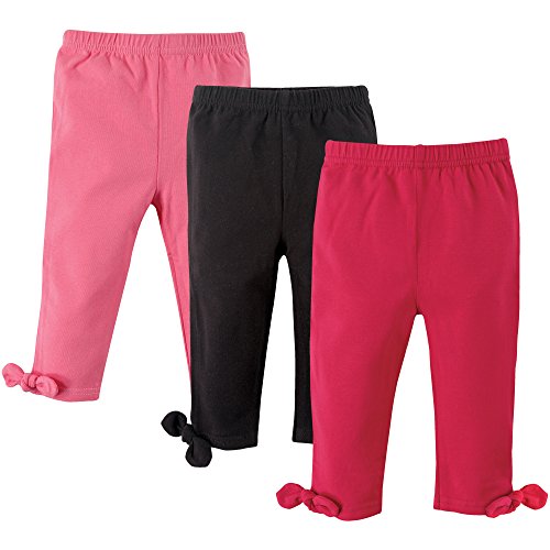 Hudson Baby Baby Girls' Cotton Leggings, 3 Pack, Pink/Black, 6-9 Months