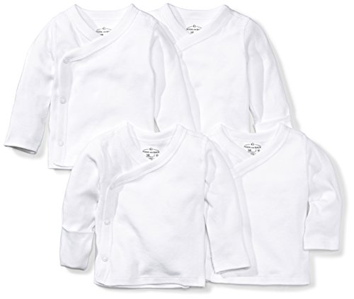Moon and Back Baby Set Of 4 Organic Long-Sleeve Side-Snap Shirts, White Cloud, Newborn