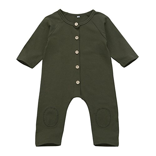 Infant Baby Boy Girl Long Sleeve Romper Jumpsuit with Bottons Playsuit Outfit Clothes (0-6 Months, Dark Green)