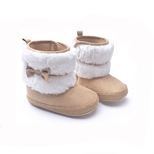 LiveBox Baby Girls' Premium Soft Sole Bow Anti-Slip Mid Calf Warm Winter Infant Prewalker Toddler Snow Boots