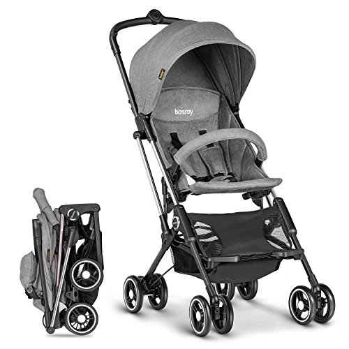 Besrey Airplane Stroller One Step Design for Opening & Folding Lightweight Baby Stroller for Infant Convertible Baby Carriage – Gray