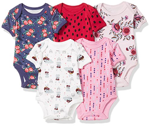 Rosie Pope Baby Girls 5 Pack Bodysuits (More Colors Available), Flowers, 6-9 Months