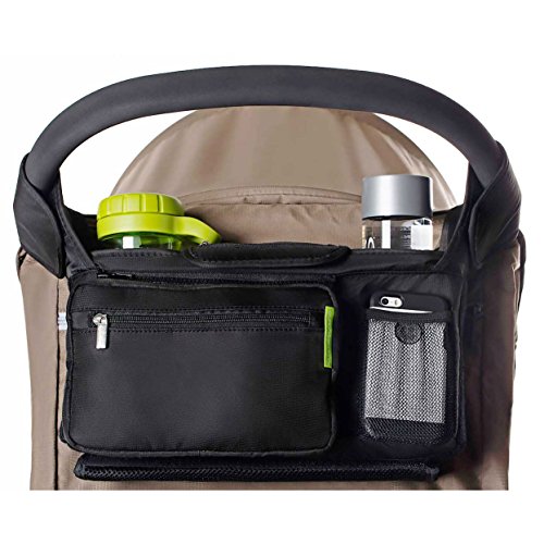 BEST STROLLER ORGANIZER for Smart Moms, Fits All Strollers, Premium Deep Cup Holders, Extra-Large Storage Space for iPhones, Wallets, Diapers, Books, Toys, & iPads, The Perfect Baby Shower Gift!