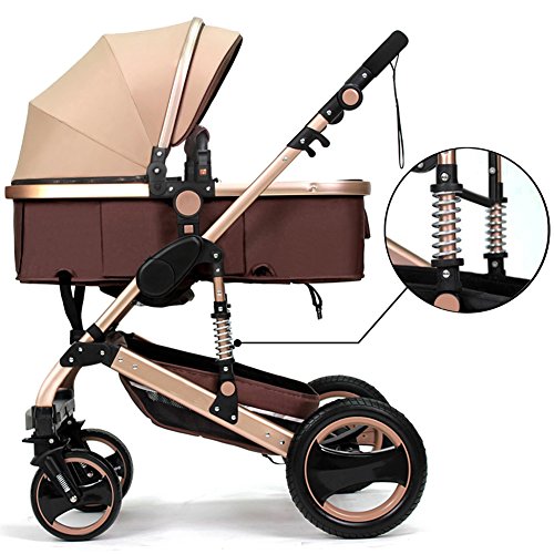Belecoo™ Luxury Newborn Baby Foldable Anti-shock High View Carriage Infant Stroller Pushchair Pram(Golden)