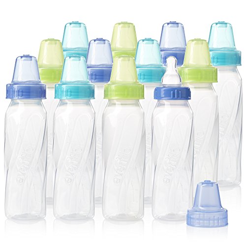 Evenflo Feeding Classic Twist Clear Bottles, Green/Blue/Orange, 8 Ounce (Pack of 12)