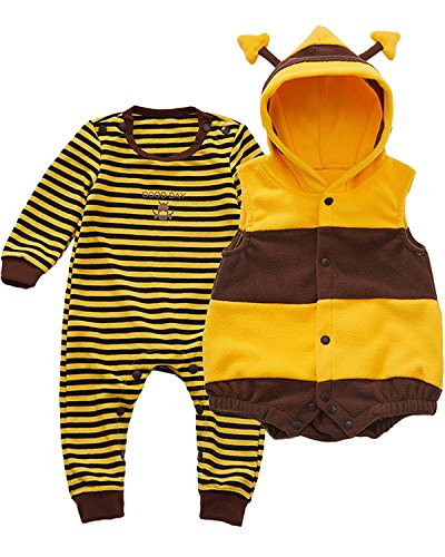 Kidsform Infant Baby Long Sleeves Cute Romper Bodysuit Playsuits Overalls Outfits Set With Vest Yellow 80/9-12M
