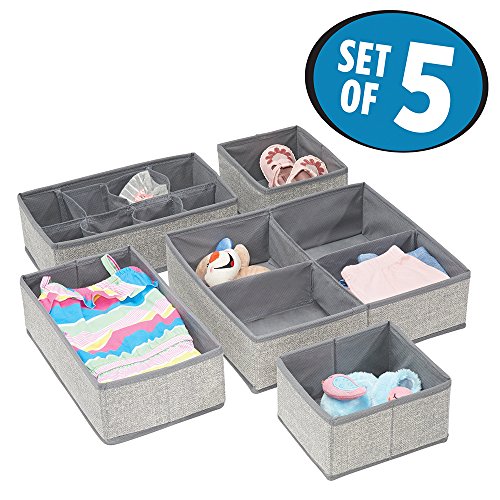 mDesign Fabric Baby Nursery Closet Organizer for Clothes, Towels, Socks, Shoes, Diapers – Set of 5, Gray