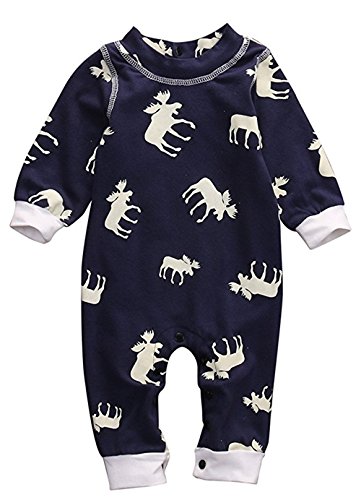 Toddler Infant Baby Girl Boy Long Sleeve Deer Romper Jumpsuit Pajamas XMAS Outfit (6-12 Months, Navy Blue)