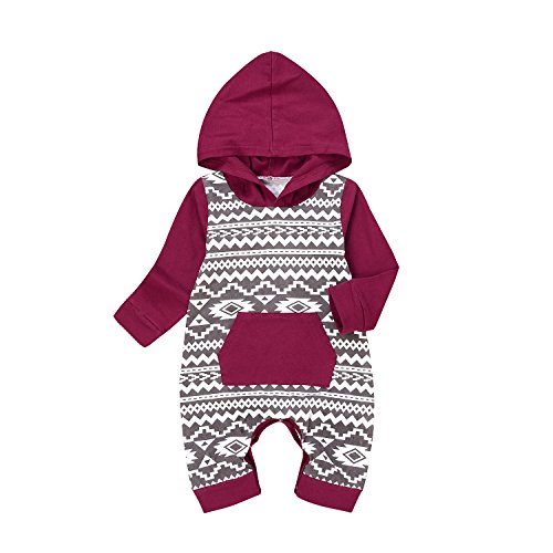 Newborn Baby Boys Girls Geometric Jumpsuit Hoodie Romper Outfit Long Sleeve Creepers Bodysuit Clothes (6-12 Months)