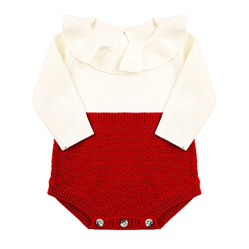 XMWEALTHY Baby Girl's Casual Long Sleeve Romper Princess Knit Sweater Jumpsuit Dress Red (6-12M)