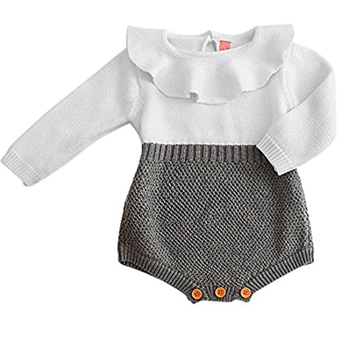 HappyMA Toddler Baby Girl Knitted Doll Collar Long Sleeve Bodysuit Romper Jumpsuit Outfits Autumn Winter Casual Clothing (9-12 Months)
