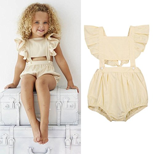 Jumpsuit Clothes,Orangeskycn Toddler Baby Girls Kids Outfits Ruffles Romper Jumpsuit Sunsuit Playsuit Clothes (12M, Beige)
