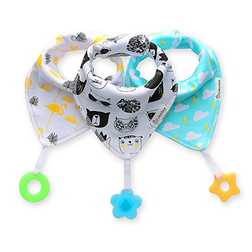Baby Bandana with Bibs Teether Toys – 3-pack ,Made with 100% Organic Cotton, Super Absorbent and Soft (Unisex)