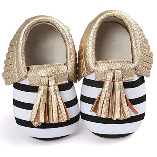 Voberry® Infant Toddlers Baby Boys Girls Soft Soled Tassel Crib Shoes PU Moccasins (0~6 Month, Gold stripe)