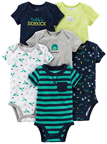 Simple Joys by Carter's Baby Boys 6-Pack Short-Sleeve Bodysuit, Navy/Turquoise, 6-9 Months