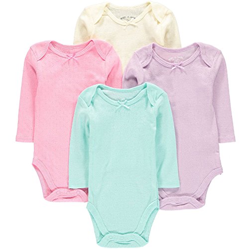 Wan-A-Beez 4 Pack Baby Girls' and Boys' Long Sleeve Bodysuits (18 Months, Pointelle)