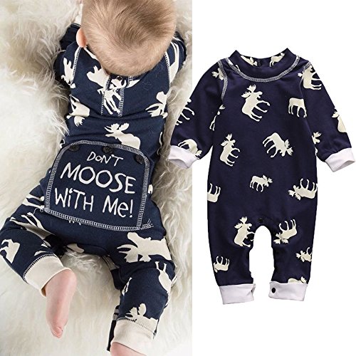 Aliven Toddler Infant Baby Girl Boy Long Sleeve Deer Romper Jumpsuit Pajamas Xmas Outfit