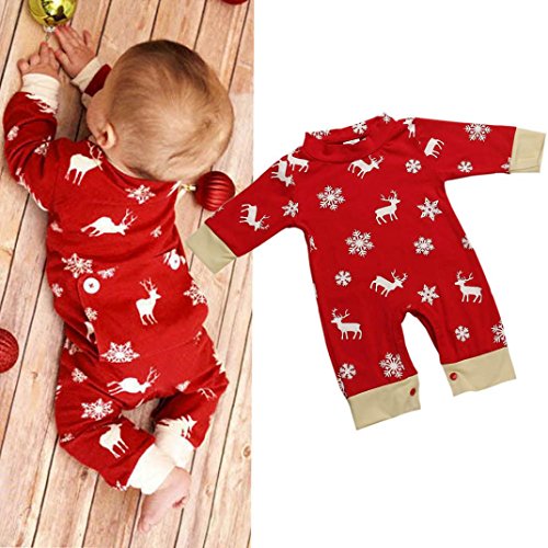 Baby Rompers Bodysuit Dreammimi Newborn Baby Girls Boys Christmas Deer Printing Romper Jumpsuit Pajamas Outfits (70CM 3Month, Red)