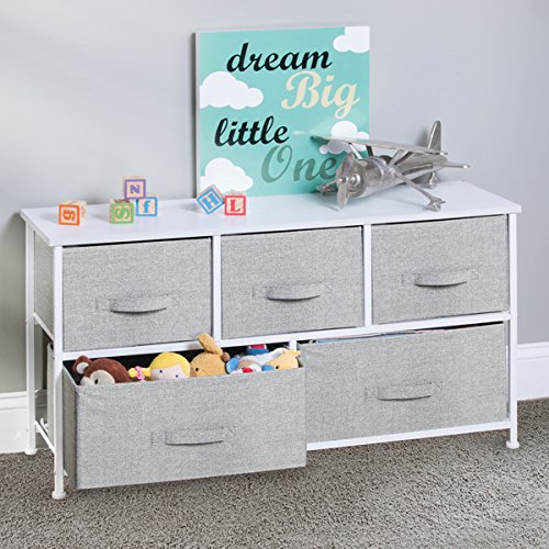 mDesign Fabric 5-Drawer Nursery Storage Organizer Unit to Hold Baby Clothes, Stuffed Animals, Diapers – Gray