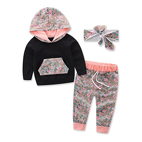 Infant Baby girls Boys printing Hoodie Tops +Long Pants + Headband cotton Outfits Set Clothes 0-3Y (tag：80/6-12M)