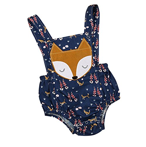 Coper Summer Infant Baby Girls Boys Animal Print Backless Romper Jumpsuit (Blue, 6M)