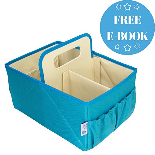 NEW Foldable Baby Diaper Blue Caddy Organizer – With FREE EBook | Baby Shower Gift | Best Portable Stacker & Sturdy Storage Caddie | Personalized Cloth Tray for Infant | Stylish Boy/Girl Travel Basket