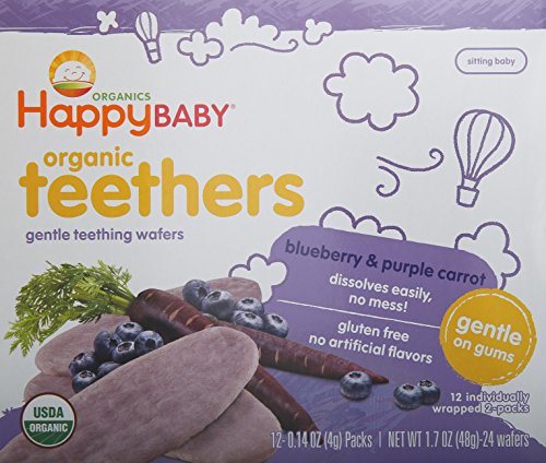 Happy Baby Gentle Teethers Organic Teething Wafers, Blueberry and Purple Carrot, 12 Count (Pack of 6)