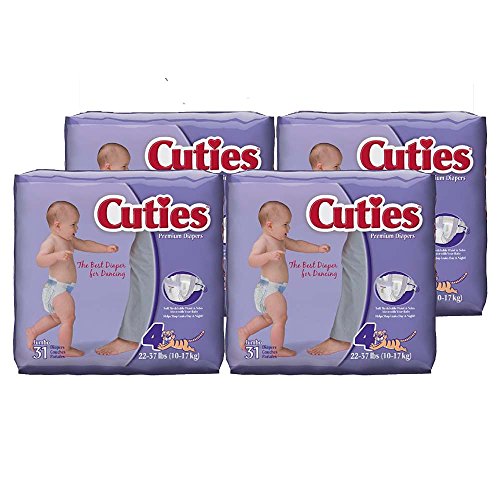 Cuties Baby Diapers, Size 4, 31-Count, Pack of 4